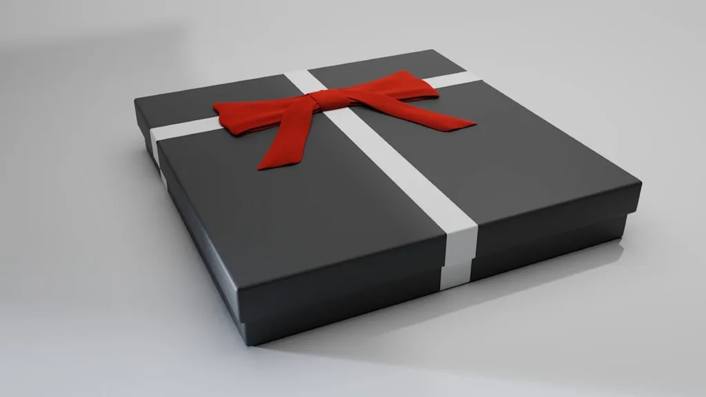 Black gift box with red ribbon
